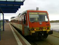 VT 71, ein von der Hessenbahn ausgeliehener 628er im Bahnhof Dageb�ll - Mole. Er tr�gt schon die neue internationale Nummer 95 80 0628 071 2 D-HEB. Aufgenommen am 01.02.2009