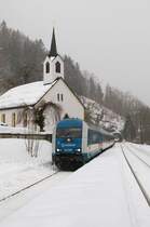 223 065 (Arriva) mit Alx 38706 in Oberstaufen (10.03.2009)