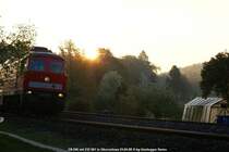 Was will man mehr?? Aufgehende Sonne und eine Russin zusammen..
Herrlich! 232 561 mit EN 246 rauscht dem Bodensee entgegen.
Oberreitnau 24.04.09