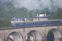 10 Juni 2007 Zugende mit Salonwagen vom Sonderzug mit 01 118 auf dem Viaduc Pfaffenthal auf der R�ckfahrt vom Eisenbahnfest Ettelbr�ck etwa 1km vom Hbf Luxemburg entfernt