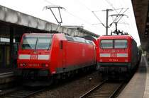 Am 09.05.09 stehen in Hannover 146 123 und 112 129 mit ihren RE und warten auf die Weiterfahrt.