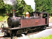 Lok  Aurrera  (Nasmyth & Wilson 551 / 1898) des Baskischen Eisenbahnmuseums Azpeitia (ex Ferrocarriles Vascongados 104 ex FC Elgoibar - San Sebastian 14) in Lasao (6. Mai 2009). Die Lok verkehrt auf der zum Museum geh�renden Meterspurstrecke Azpeitia - Lasao. - Negativ-Scan -