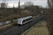 Ein LINT der Abellio ist als RB46  Gl�ckauf-Bahn  auf dem R�ckweg nach Bochum Hbf. (28.03.2009)
