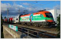 Die neueste Werbelok der �BB, 1116 007 (ex EM Griechenlandlok), war am 30.5.2009 im Durchbindereinsatz. Wegen Bauarbeiten konnte ich meine Schnellsichtungsfotostelle in Wien-Atzgersdorf nicht aufsuchen, daher ist diese Aufnahme eher als Notschlachtung zu sehen, aber es war meine erste Begegnung mit dieser Maschine. Die Aufnahme zeigt R 2357 von Bernhardsthal nach Payerbach-Reichenau, zu meiner Entt�uschung auch noch am Gegengleis, kurz vor der S-Bahnstation Atzgersdorf-Mauer.