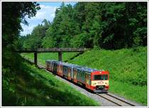 R 8569 von Graz nach Wies-Eibiswald, mit VT 70.09 an der Spitze, beim Einschnitt im Kaiserwald am 3.6.2009