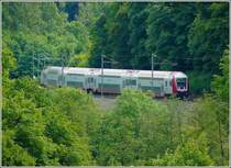 Die 9,5 km lange, eingleisige Strecke Kautenbach-Wiltz verl�uft durch ein romantisches Tal und bedingt durch den engen Kurvenradius, h�rt man das Schleifen der R�der lange, bevor der Wendezug auftaucht. 14.06.09 (Hans) 