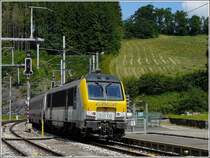 Die 3016 mit dem IR Liers-Luxembourg am Haken erreicht den Bahnhof von Troisvierges am 23.06.08, w�hrend im Hintergrund das Heu fein s�uberlich gewendet zum Trocknen in der Sonne liegt. (Jeanny)