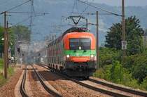 1116 007  SOS-Kinderdorf  vor REX 7120 von Floridsdorf nach Krems an der Donau. Fotografiert am 06.07.2009, kurz nach Leobendorf-Burg Kreuzenstein.