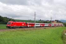Ex-Italienlok 1216 004 hat am 06.07.2009
den Rex 3917 in den Bahnhof Wartberg/Kr.
geschoben.