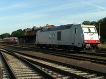 BR 285 106-1 der ITL wartet am 21.08.08 in Haldensleben auf Ausfahrt nach Baro B�lstringen. Am Bahnsteig wartet ein 642 der Elbe Saale Bahn als RB von Magdeburg nach Wolfsburg, in dem sich eine 232 spiegelt, die gerade aus Flechtingen gekommen ist. Die RB f�hrt vor der 285er ab, da sie die selbe Strecke befahren.