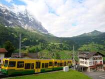 Ein Zug der Wengernalpbahn f�hrt den Bahnhof Grindelwald an. (9.7.09)