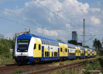 Eine 5-Teilige Dostogarnitur der Metronom-Eisenbahngesellschaft durchf�hrt am 6.07.09 als ME 39425 Hamburg-Hbf - Cuxhaven Hamburg-Unterelbe Richtung Buxtehude. 
