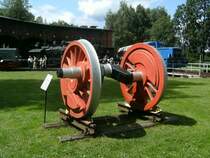 Der Radsatz von 58 436 am 26.Juli 2009 in Schwarzenberg. Der Kessel der Lok diente bis 1991 als Dampferzeuger, danach waren Reko-Kessel der Br 50 eingebaut.