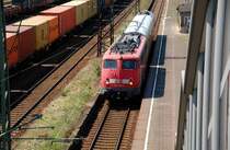 110 352 �berf�hrt am 27.07.09 einen Messwagen durch den Rbf Dresden-Friedrichstadt Richtung Hbf.