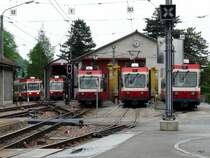 WB - Triebwagen Treff mit den BDe 4/4 17 Regio von Liestal + BDe 4/4 14 + BDe 4/4 15 + BDe 4/4 16 + BDe 4/4 12 in Waldenburg am 11.05.2009