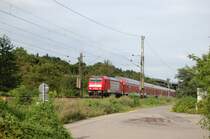 Mein 300. Bild auf bahnbilder.de zeigt 146 201-9 am 31.7.2009 mit einem aus Doppelstockwagen gebildeten Regionalzug auf der Filsbahn. Aufgenommen bei km 25,4.
