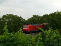 Hier zieht 185 125 einen GZ  durch Freiburg St-Georgen und wird gleich Leutersberg erreichen. 3.8.09 