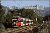 4024 093 ist als RB 5126 von Telfs-Pfaffenhoffen nach Rosenheim unterwegs. Zwischen Tefls und Hall i.Tirol wird der Zug als S1 gef�hrt. (29.07.2009)
