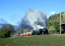 RhB Extra-Salondampfzug f�r GRAUB�NDEN TOURS 3031 von Landquart nach Davos-Platz vom 26.10.1997 oberhalb K�blis mit Dampflok G 4/5 108 - G 4/5 107 - AS 1161 - AS 1143 - AS 1141 - AS 1142 - AS 1144.