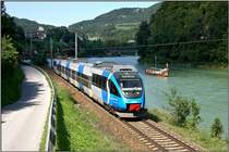 Triebwagen 4024 120  S-Bahn Steiermark  f�hrt als R 3790 von Kleinreifling nach Selzthal.Meines Wissens war der Blaue Talent bis dato noch nicht im Ges�use unterwegs und wird es warscheinlich auch nicht mehr sein, denn schon in 2 Wochen wird auf dieser wundersch�nen Strecke der Personenverkehr eingestellt.
Kleinreifling 16.08.2009