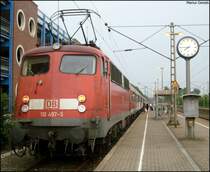 Archiv: 110 497 mit dem RE4 nach Aachen wegen Bauarbeiten im Gleis 3 in Geilenkirchen 27.7.08