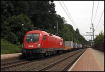 1116 240 ist wohl erst k�rzlich aus der Waschstra�e gekommen und ist hier mit einem G�terzug in Richtung Innsbruck unterwegs. (31.07.2009)
