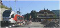 Stadler Flirt 526 041-9 der SOB auf dem Weg nach Wil verl�sst Lichtensteig. Momentan befinden sich die Gleisanlagen im Umbau. (20.08.2009)