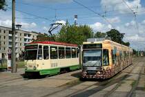 Tatra trifft Duewag: Tw 184 und 101 am Hauptbahnhof (22. August 2009)
