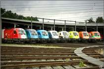 Taurus Parade in Villach. 1216 004 Italien,1116 080 UEFA,1016 023 Kyoto,1116 038 Siemens,1116 280 A1,1116 033 Telekom,1116 250 Feuerwehr und 1116 007 SOS Kinderdorf pr�sentieren sich im Villacher Heizhaus. 6.6.2009