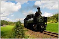 Dampflok  Klaus  (298.106) mit einem Sonderzug von Steyr nach Gr�nburg, anl�sslich der Feierlichkeiten 120 Jahre Steyrtalbahn, aufgenommen n�chst Aschach a.D. Steyr.