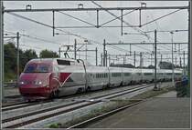 Ein PBA Thalys im neuen Design schleicht am 05.09.09 durch den Bahnhof von Roosendaal auf seiner Fahrt nach Br�ssel. (Jeanny)