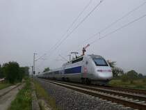 TGV-Triebwagen 4412 f�hrt als TGV 9576 Richtung Paris Est. Aufgenommen an der BK Basheide am 19.9.2009