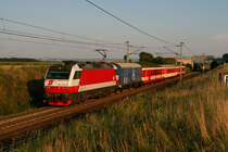 27.7.08 Als der EZ Neusiedler See noch halbwegs nostalgisch war, heute kann davon keine Rede mehr sein, eine CS Garnitur mit einem Schlierenwagen... Zwar war vor einem Jahr die 1014 ebenfalls noch keine Nostalgielok aber heute bin ich froh, dass ich auf diesen Zug erlegt habe. Am Bild ist die 1014 008 mit dem EZ 2698 von Neusiedl am See nach Wien S�dbahnhof Ostseite zu sehen.