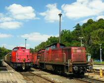 Einer der wohl dreckigsten Maschinen der ganzen DB ist zweifelsohne 290 515. Die Lok posierte am 05.08.2009 im Bahnhof von Lobenstein (Th�r.) neben einer modernisierten 203...ob die Maschine in wenigen Jahren auch so aussieht wie die 290?! 
