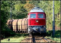 242 001-6 vor dem Gipsexpress aus Peitz Ost, kurz vor dem R�gendamm in Stralsund.  am 19.09.09 