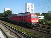 233 217-9 f�hrt am 15.07. 2009 am S-Bahn Haltepunkt Neuwiedenthal vorbei. Am Haken hat sie einen Leerzug aus Autotransportwagen.