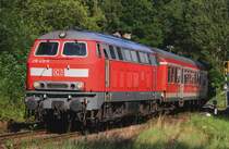 218 412 am 26.8. 2009 im Bahnhof Emmelshausen