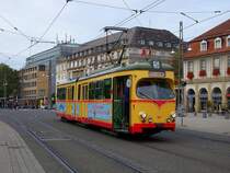 Tw 167 als Fahrschule auf dem Karlsruhe Bahnhofsvorplatz. Aufgenommen am 5.10.2009