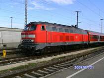 218 141-0 am 21.07.2009 in Augsburg Hbf abgestellt.