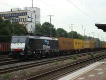 ERS E 189 091 kommt am 31. juli durch k�ln west mit einen P&0 ferrymasters containerzug aus Melzo weiter nach Rotterdam.
