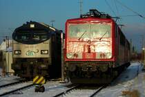 3xBR250 im ex BW Lehrte, 250 007 und die heutige 155 097 und eine unbekannte 155er dahinter am 19.12.09.