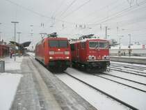Hier 152 063 4 und 155 230-6, diese beiden Loks standen am 21.12.2009 in Angerm�nde.