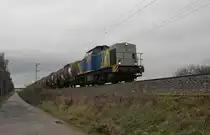 V 1801  Mittelweserbahn  mit Kesselwagen in Richtung Mannheim.Am 31.12.09 in B�rstadt.