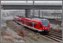 Ein Flirt als RE33210 aus Sassnitz, bei Einfahrt in den Hbf Stralsund.
 am 22.12.07 