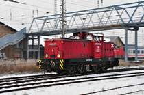 nach kurzer Stippvisite im Bf Stralsund ist KUBE KCON Nr.9 wieder auf dem Weg zum Stadthafen Stralsund, 06.01.2010