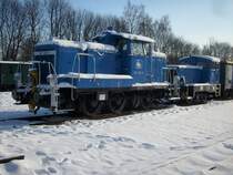 Eingeschneit in Putbus standen am 23.Januar 2010 die beiden PRESS-Loks:363 028 und 312 002.