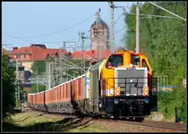 Locon 213 als F�hrungslok eines Kreidezuges, unterwegs in Richtung Rostock.    Stralsund am 24.05.08 