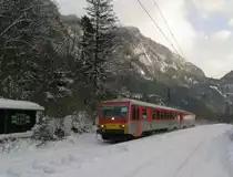 Ein Ersatzzug f�r die BLB mit einem 629 der Norddeutschen Eisenbahngesellschaft Nieb�ll 
bei der Durchfahrt in Hallthurn. 31.1.10 