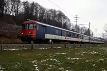 Wenig sp�ter kehrt der Pendelzug wieder aus Thalwil zur�ck. Das Bild entstand am 9.2.10 in Baar.