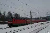 Eine Regionalbahn verl�sst am 14. Februar 2010 den Bahnhof Pressig-Rothenkirchen.